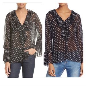Alice + Olivia Long Sleeve Dot Ruffled Neck NWOT